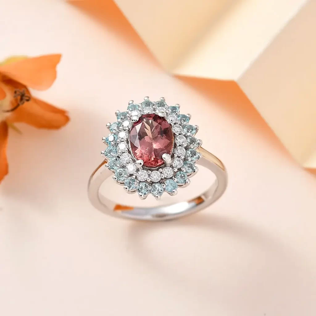 Blush Apatite and Multi Gemstone Floral Ring
