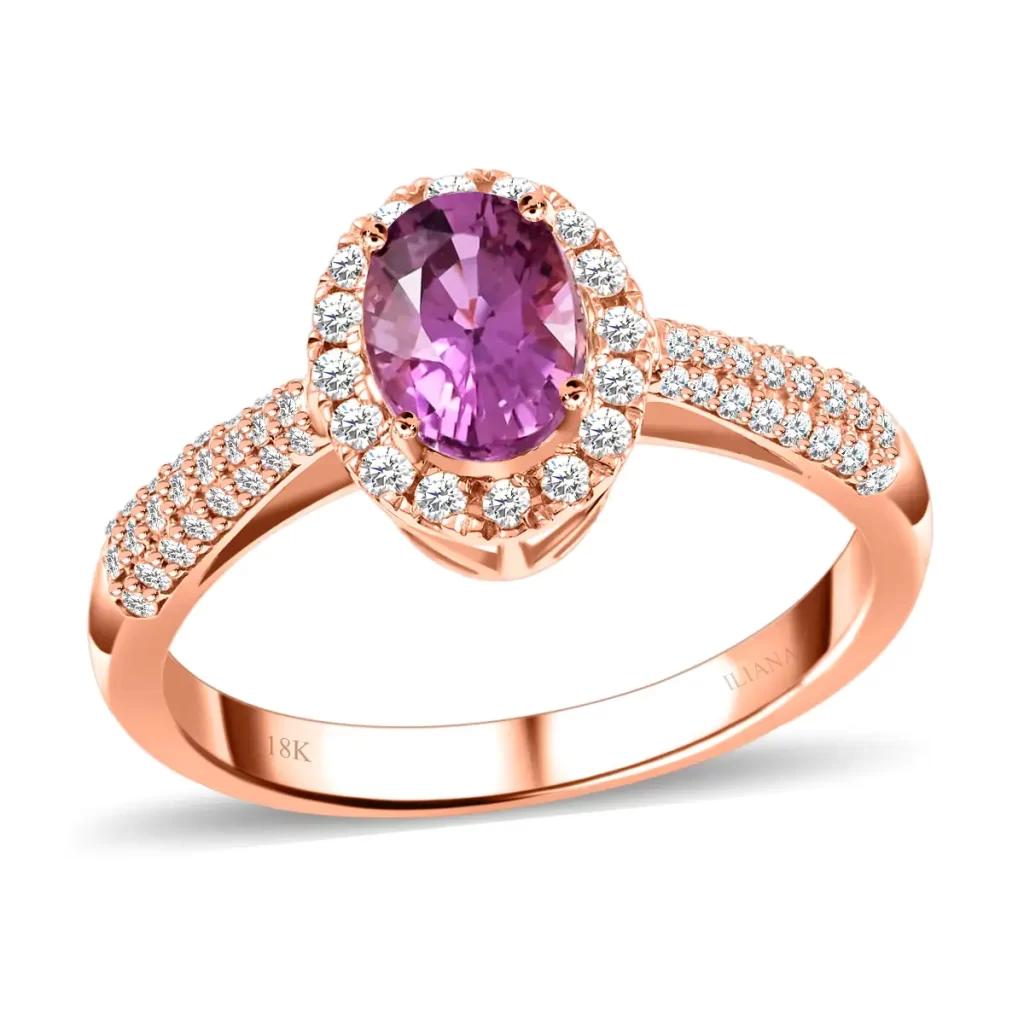 Certified Iliana 18K Rose Gold AAA Madagascar Pink Sapphire and G-H SI Diamond Halo Ring