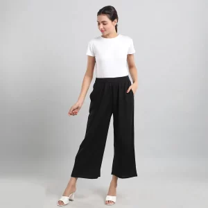 JOVIE Black Wide Leg Cropped Lounge Pant with Elastic Waistband how to ear black in summer