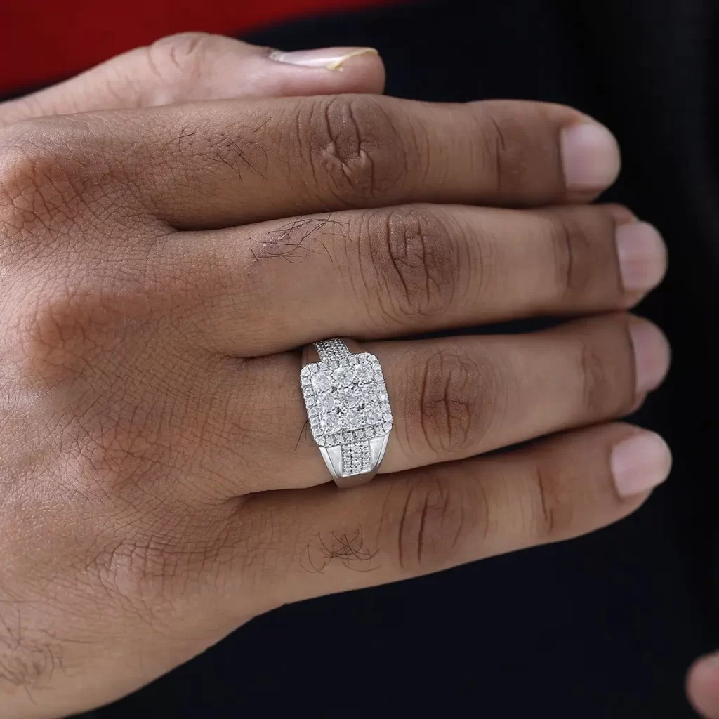 Moissanite Men's Ring in Platinum Over Sterling Silver