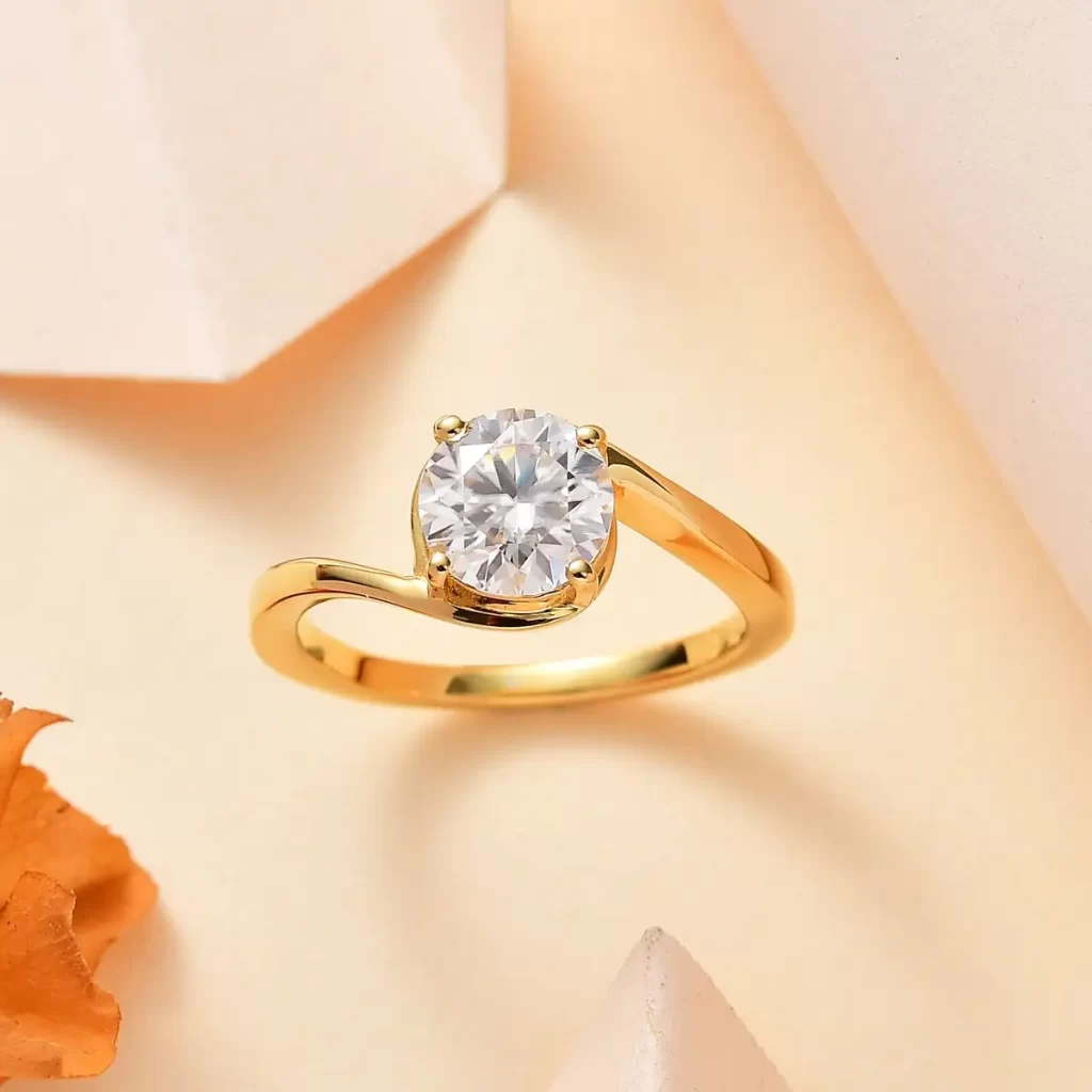 Moissanite Solitaire Ring in Vermeil Yellow Gold Over Sterling Silver