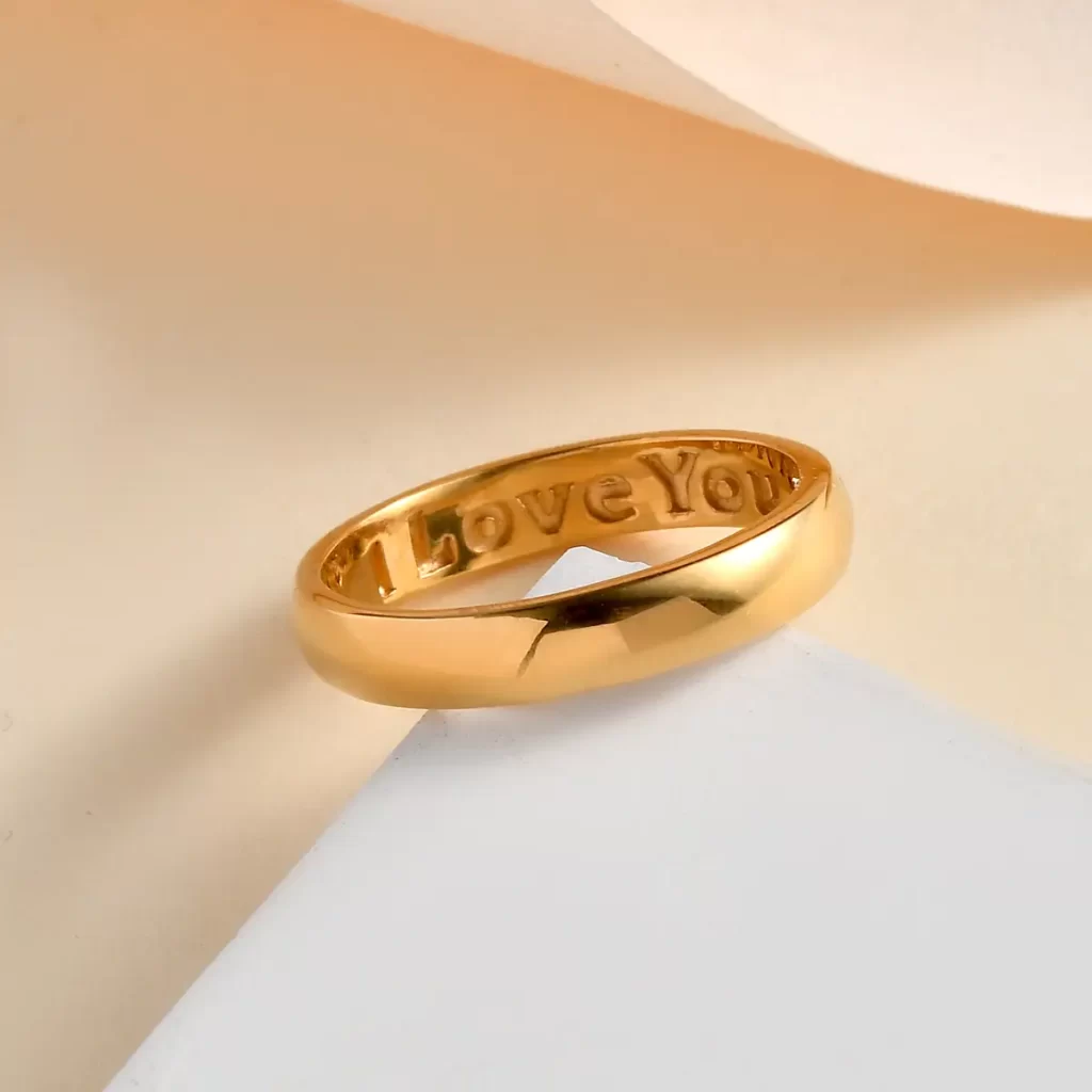 Mother’s Day Gift Vermeil Yellow Gold Over Sterling Silver I Love You Engraved Band Ring
