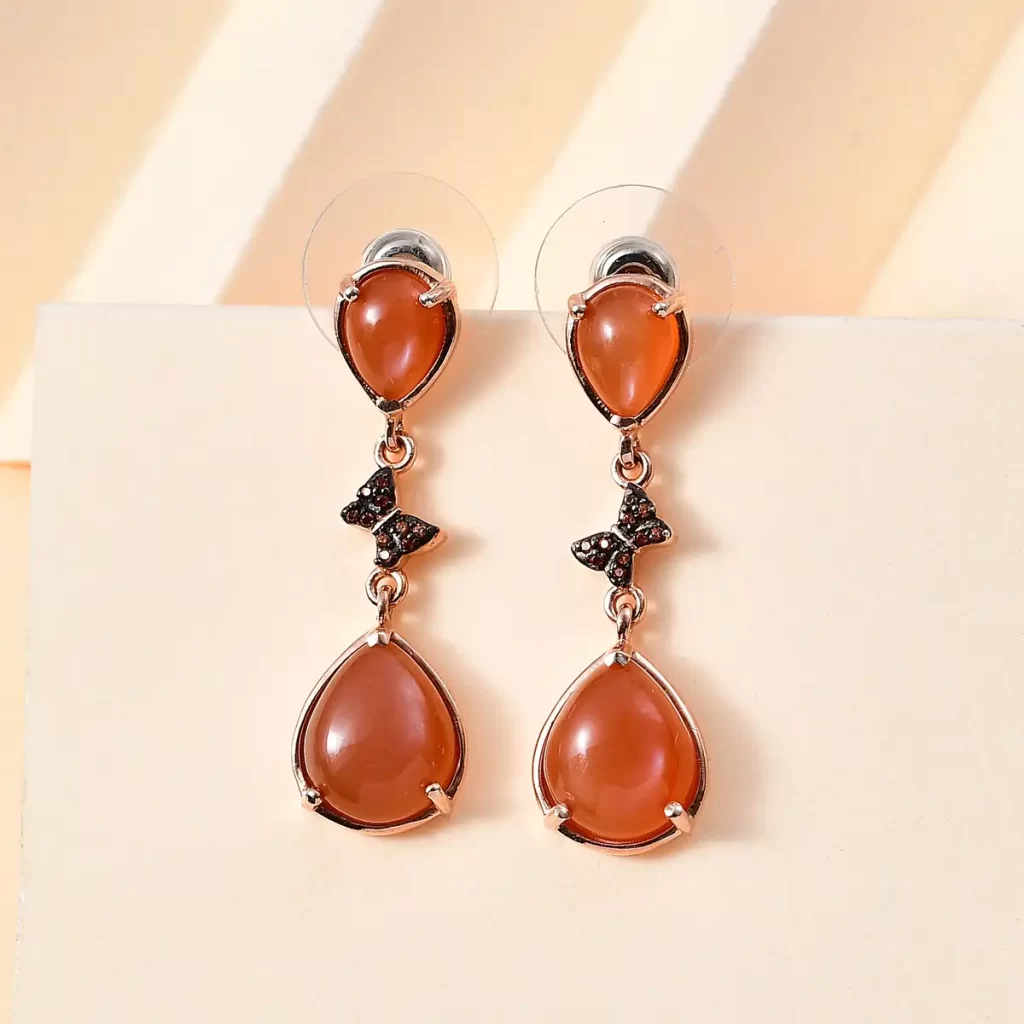 Peach Moonstone and Brown Zircon Butterfly Earrings