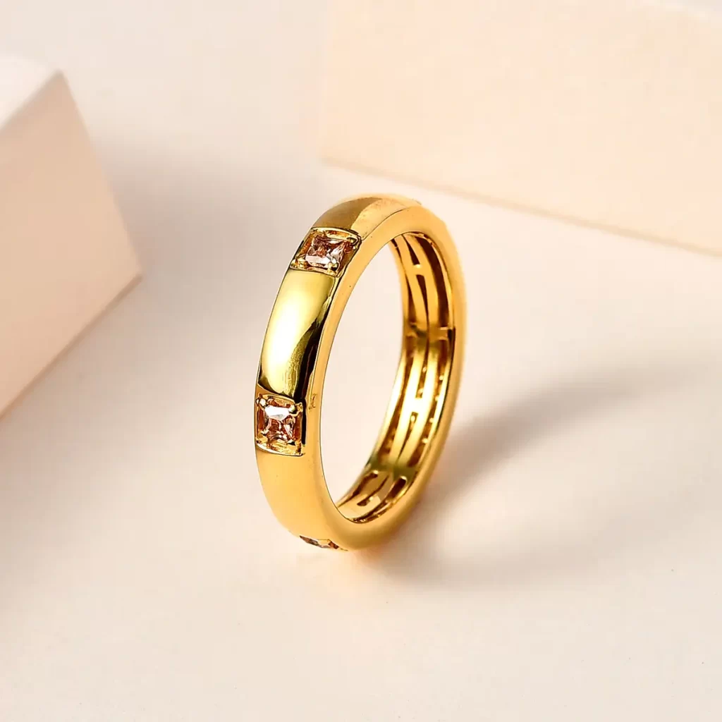 Simulated Champagne Diamond Band Ring in Vermeil Yellow Gold Over Sterling Silver