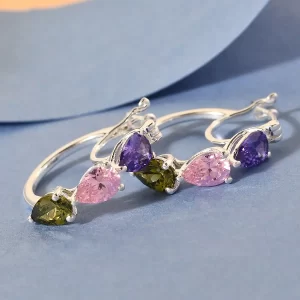 best gifts for granddaughters Simulated Multi Color Diamond Hoop Earrings in Sterling Silver