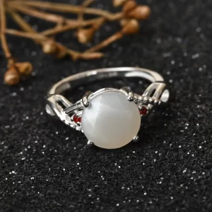 Sri Lankan Silver Moonstone and Simulated Red Diamond Ring in Sterling Silver