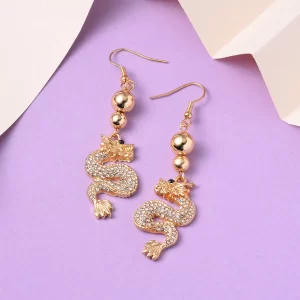 statement earring trend White and Black Austrian Crystal Dragon Earrings in Goldtone