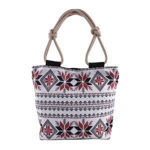 Top Handbags Spring 2024 White with Brown Tribal Pattern Neat and Strong Stitching Canvas Tote Bag
