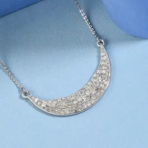 Crescent Moon Talisman Diamond Necklace 18 Inches in Platinum Over Sterling Silver 0.75 ctw
