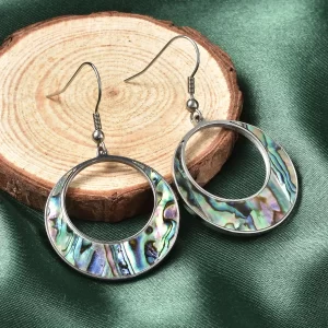 Abalone Shell Crescent Moon Earrings in Stainless Steel
