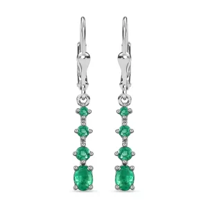 Premium Brazilian Emerald Lever Back Drop Earrings in Platinum Over Sterling Silver 1.10 ctw
