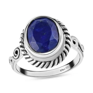 Artisan Crafted Lapis Lazuli Solitaire Ring, Lapis Lazuli Ring, Sterling Silver Ring, Promise Ring 2.75 ctw {Size 5.0)
