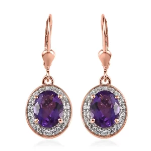 Premium Moroccan Amethyst and White Zircon Lever Back Earrings in Vermeil Rose Gold Over Sterling Silver 4.30 ctw
