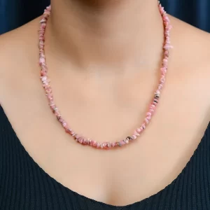 Rhodochrosite Chips Necklace 20 Inches in Sterling Silver 115.00 ctw

