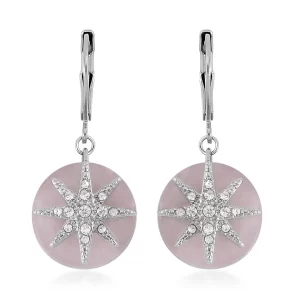 Galilea Rose Quartz and Austrian Crystal Star Earrings in Stainless Steel 2.00 ctw
