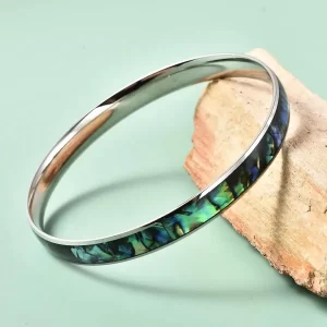 Abalone Shell Bangle Bracelet in Stainless Steel, Enamel Bracelet, Fashion Beach Jewelry For Women, Gift For Her (8 in)
