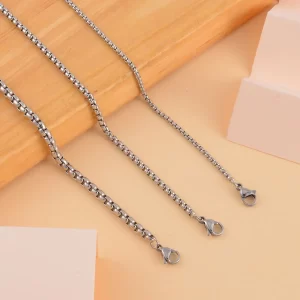 Set of 3 Round Box Chain Bracelet in Stainless Steel (7.50-9.50In)
