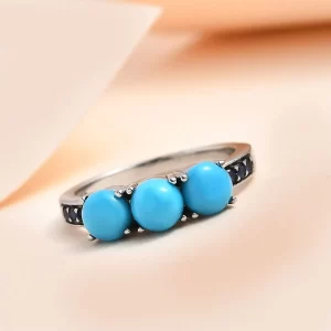 Sleeping Beauty Turquoise and Simulated Blue Diamond Ring in Stainless Steel 1.60 ctw
