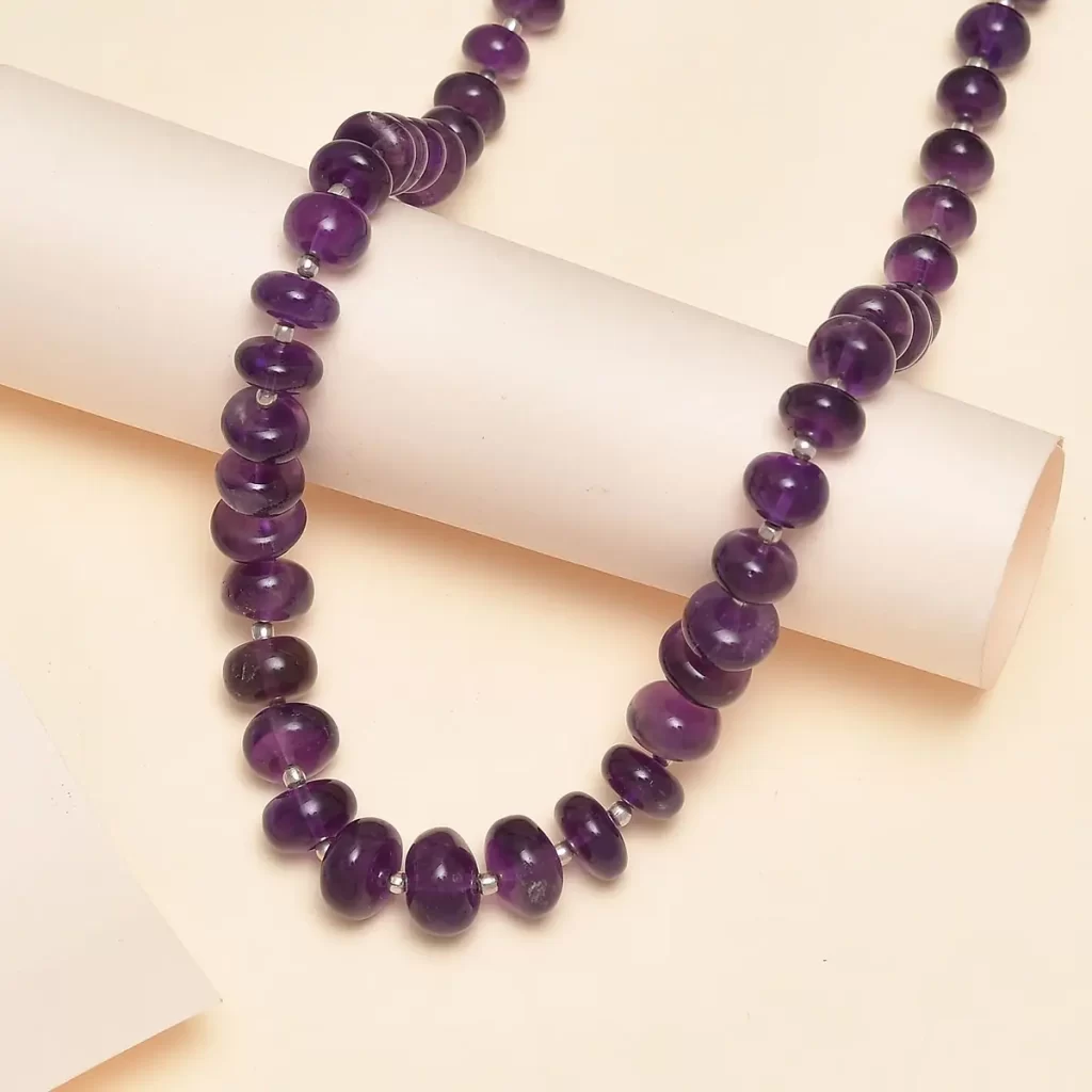 African Amethyst Beaded Gemstone Necklaces in Sterling Silver