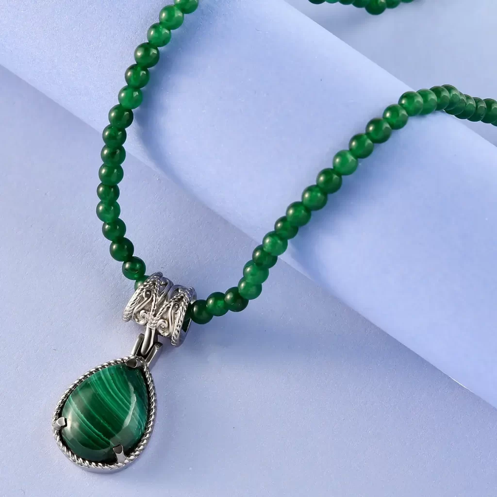 Jewelry gifts African Malachite Pendant With Green Quartzite Bead Necklace