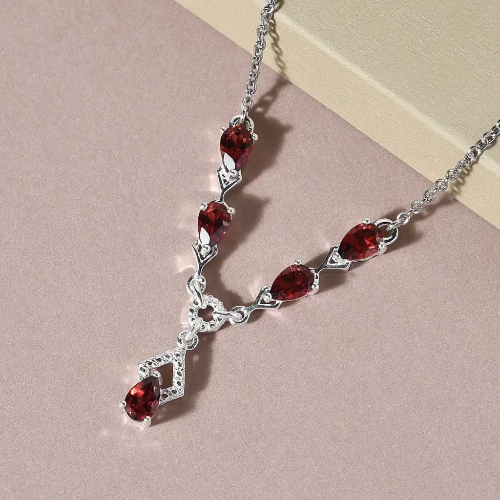 Mozambique Garnet Necklace in Platinum Over Sterling Silver and Stainless Steel