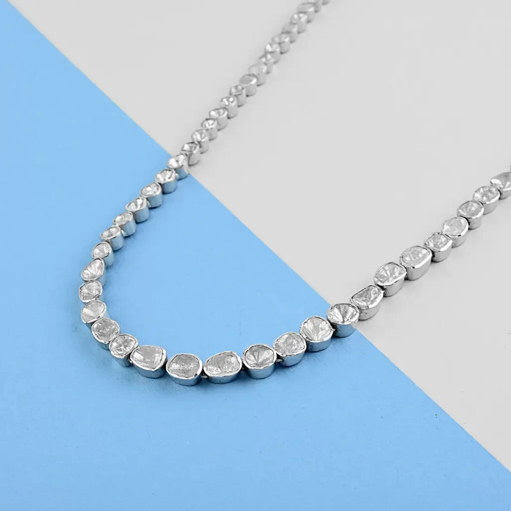 Polki Diamond Necklace in Sterling Silver