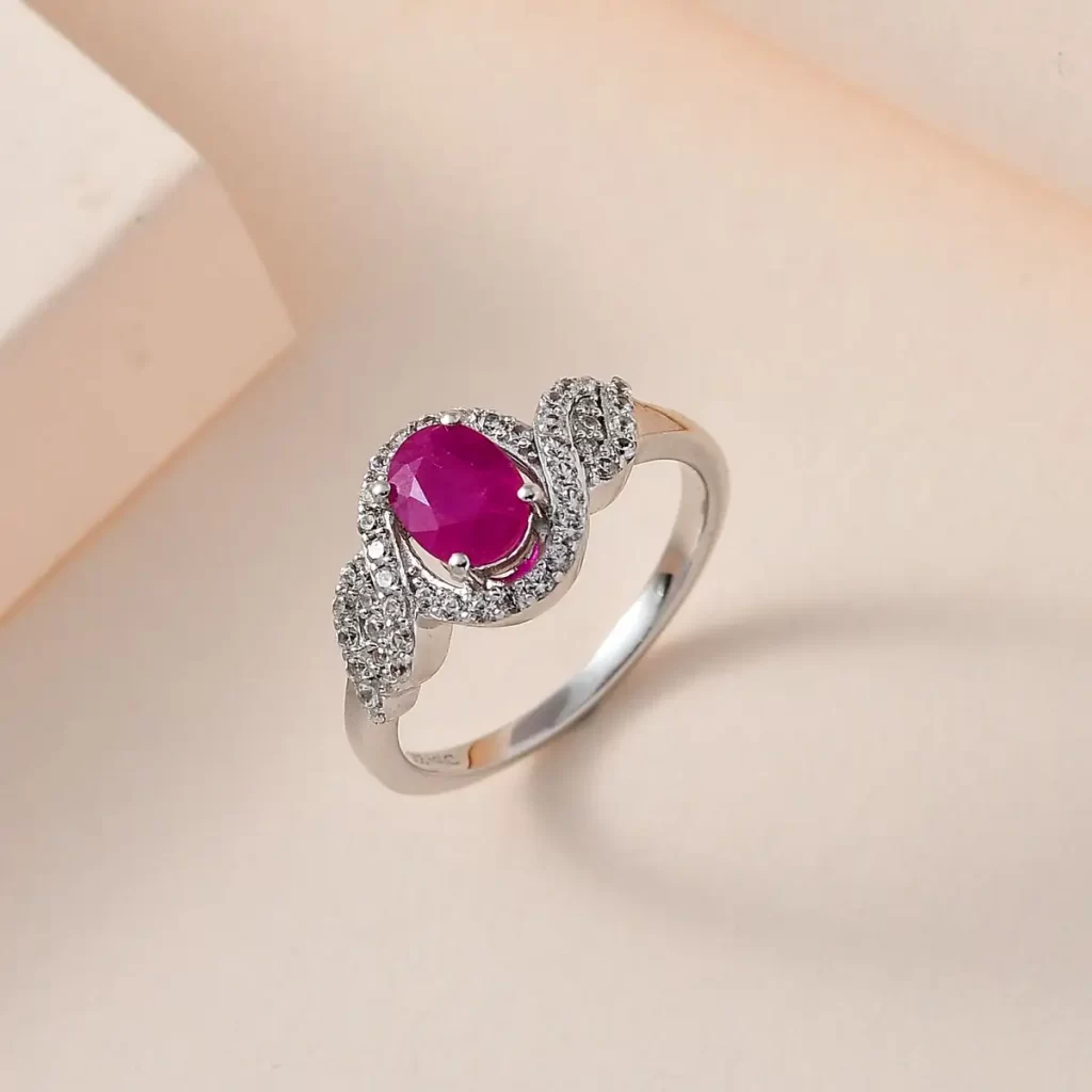 Premium Montepuez Ruby and White Zircon Halo Ring