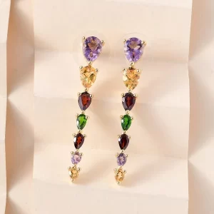 Rose De France Amethyst and Multi Gemstone Dangle Earrings