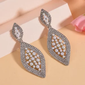 Simulated Pearl and Austrian Crystal Earrings