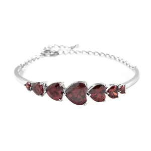 Simulated Red Diamond Bracelet in Silvertone, Diamond Heart Bracelet (6.5-8In) 11.10 ctw
