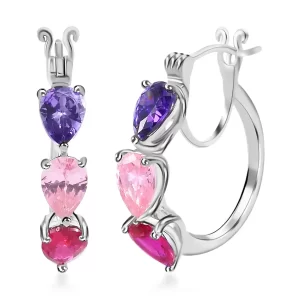 Simulated Multi Diamond Hoop Earrings in Sterling Silver, Silver Hoops For Women, Three Stone Jewelry 5.75 ctw
