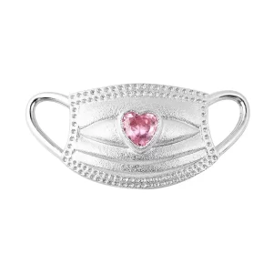 Simulated Pink Diamond Mask Pendant Charm in Sterling Silver
