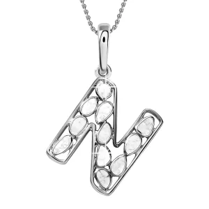 Artisan Crafted Polki Diamond Initial N Pendant Necklace (20 Inches) in Platinum Over Sterling Silver
