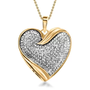 NY Closeout Diamond Heart Pendant Necklace (18 Inches) in 14K YG Over Sterling Silver
