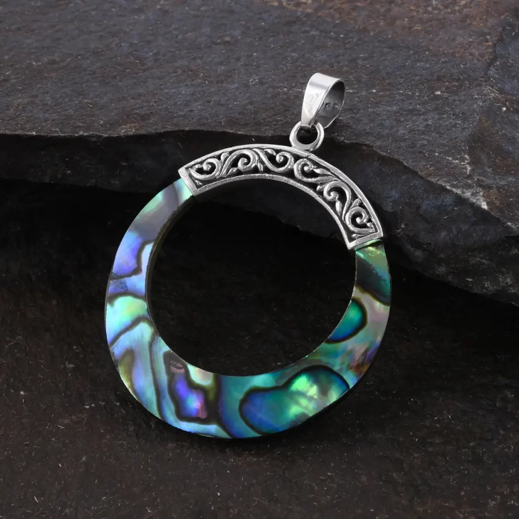 Abalone Shell Circle Pendant in Sterling Silver