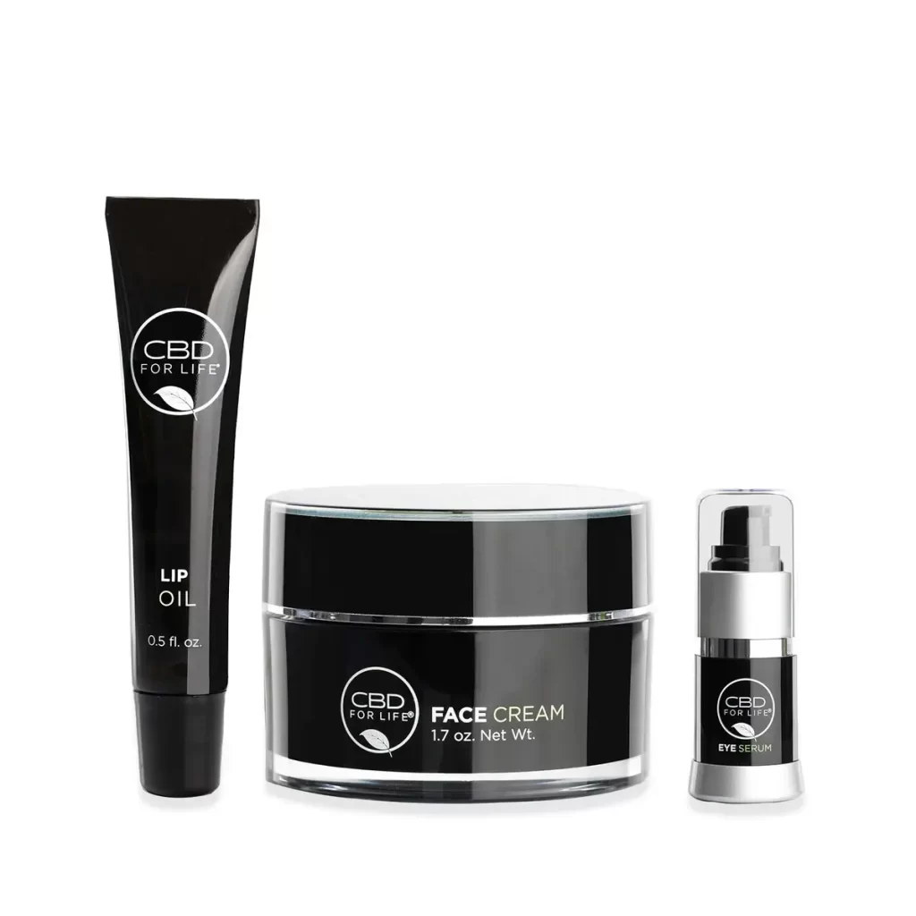 CBD For Life Skincare Essentials -Lip Oil, Eye Serum & Face Cream, Skincare Combo Pack For Moisturizing