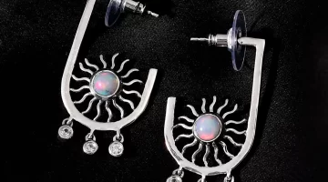 unique silver earrings Ethiopian Welo Opal and White Zircon Celestial Sun Charms Earrings in Platinum Over Sterling Silver