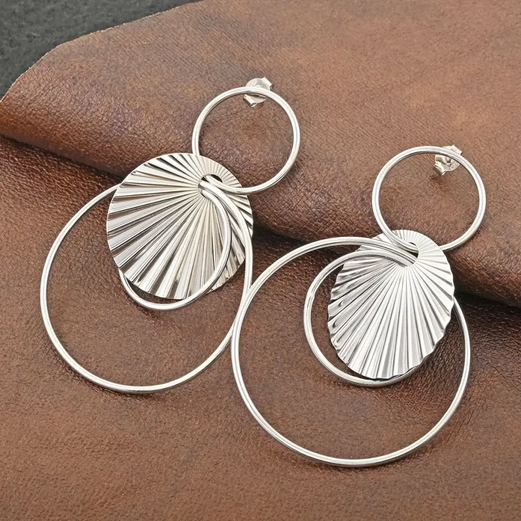 Italian Sterling Silver Multi Circle Textured Medallion Interlocked Drop Statement Earrings