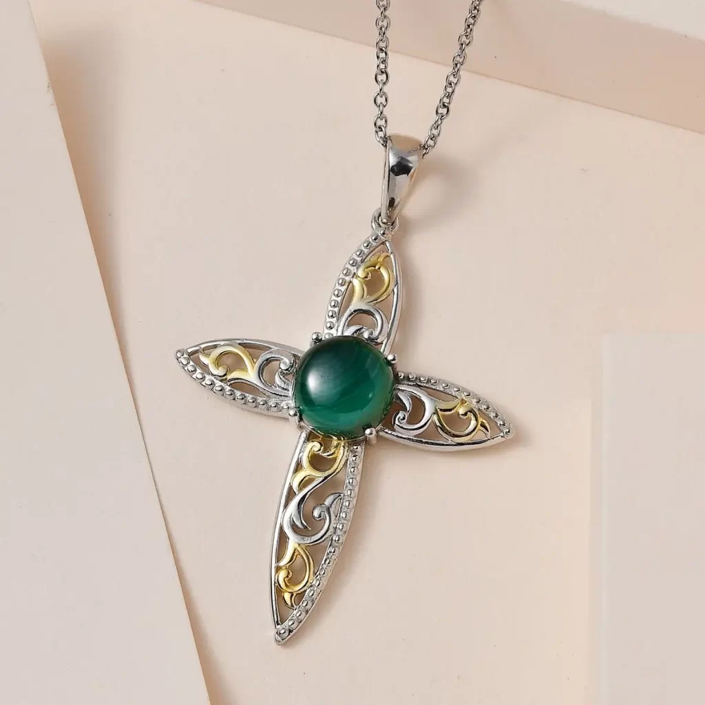 Green cross Malachite Cross Pendant Necklace