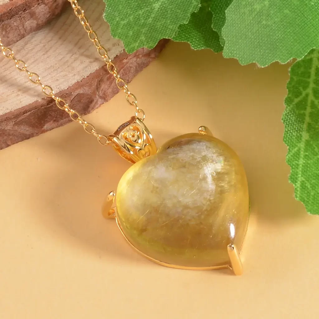 Most powerful crystal for anxiety Golden Lepidolite Heart Pendant Necklace