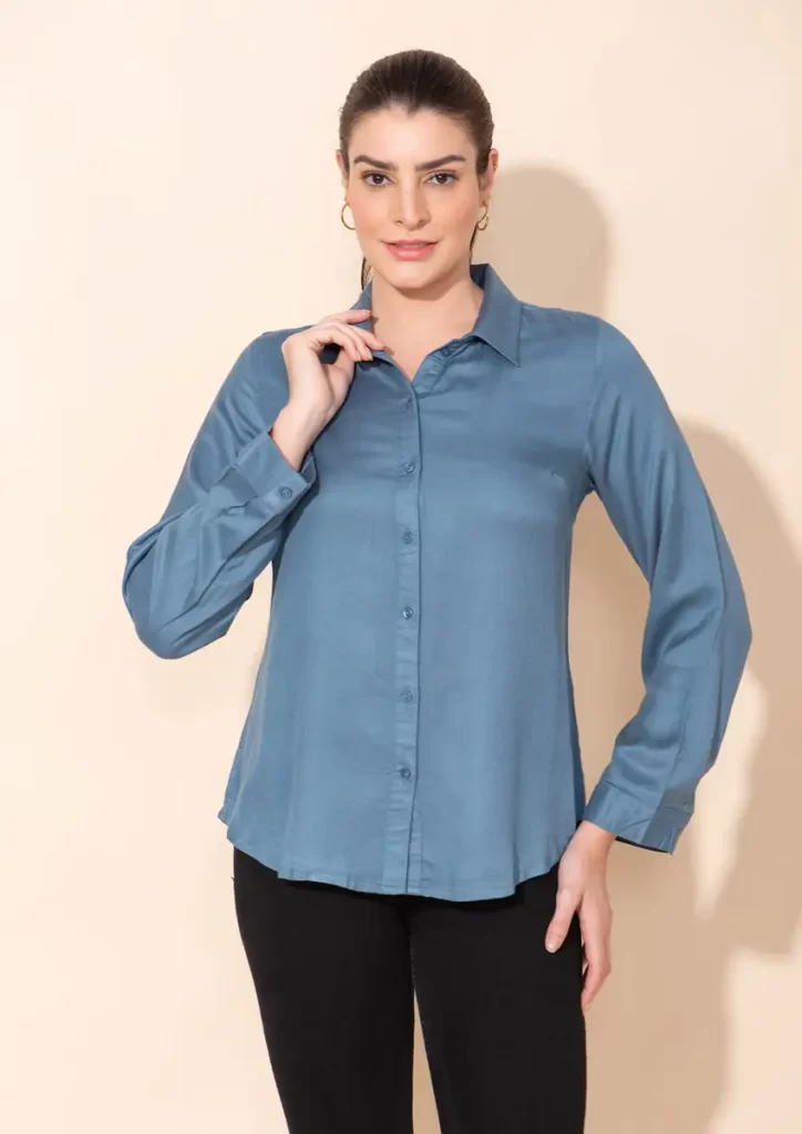 dress to impress blue shirt Blue Rayon Twill Top