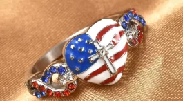 Blue and Red Enameled US flag Pattern Ring in Stainless Steel