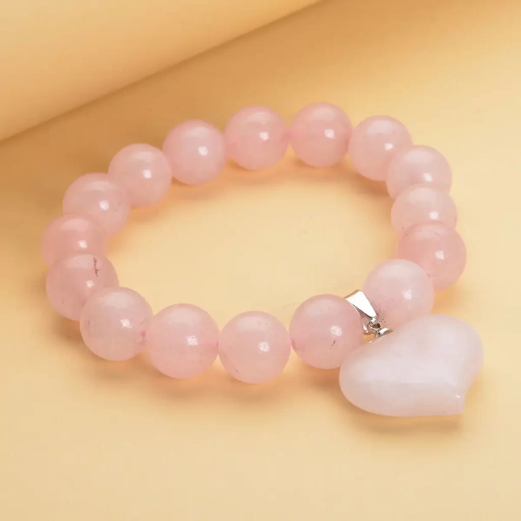 Rose Quartz Bracelet with heart charm